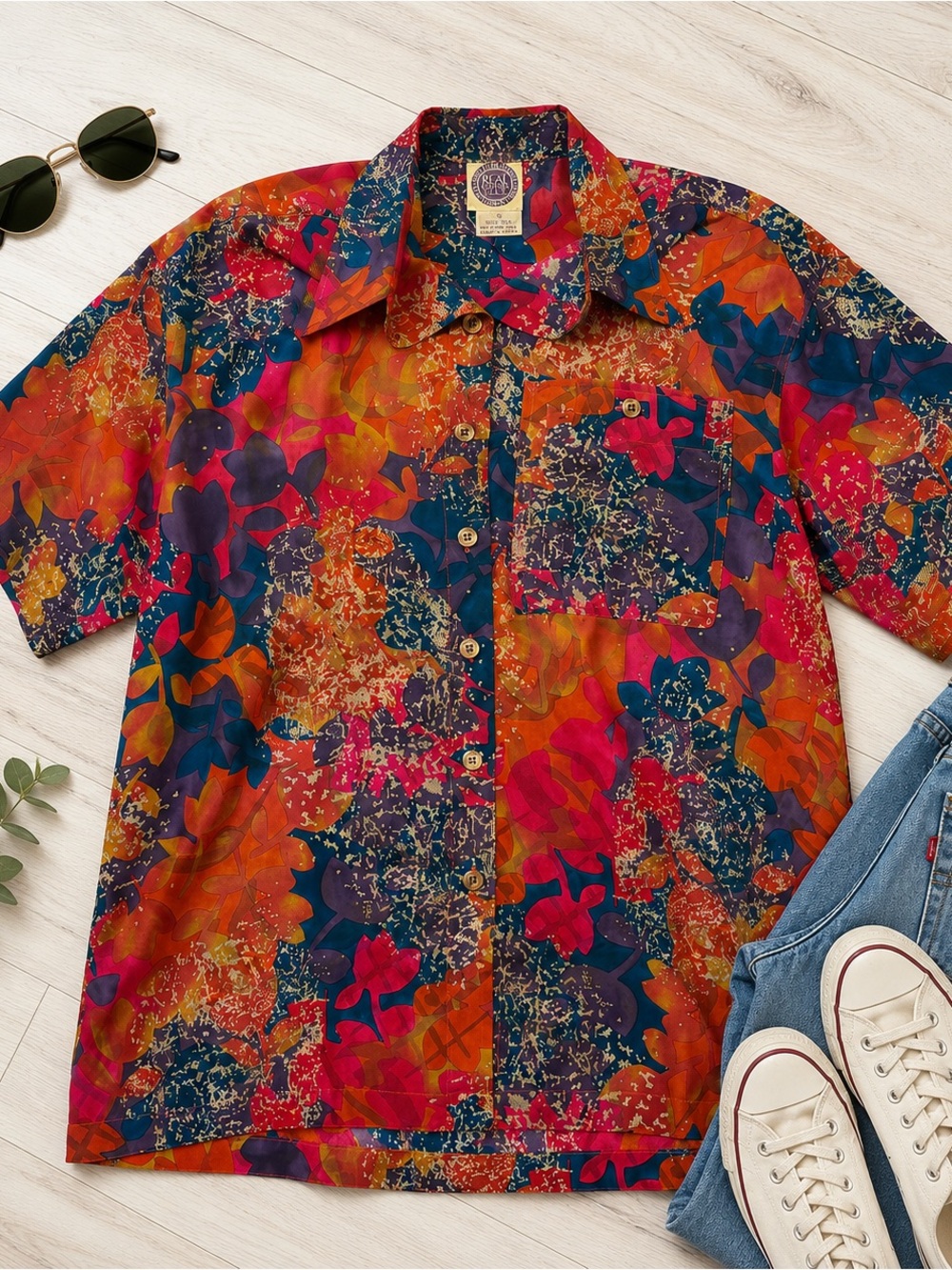 Vintage Saks Fifth Avenue 100% Silk Abstract Floral Button-Up Shirt | Size Small